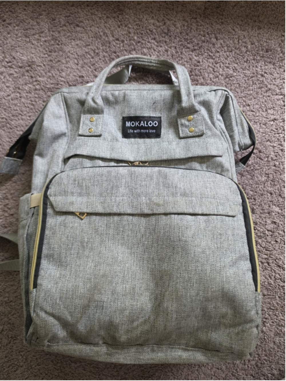 Mokaloo Diaper Backpack / Stroller Strap / USB Port Gray Travel Carry On